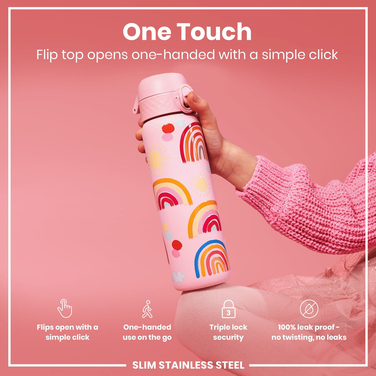 Leichte Edelstahl-Wasserflasche, Regenbogen, 600 ml