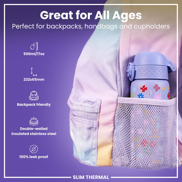 Isolierte Edelstahl-Wasserflasche, Blumenmuster, 500 ml