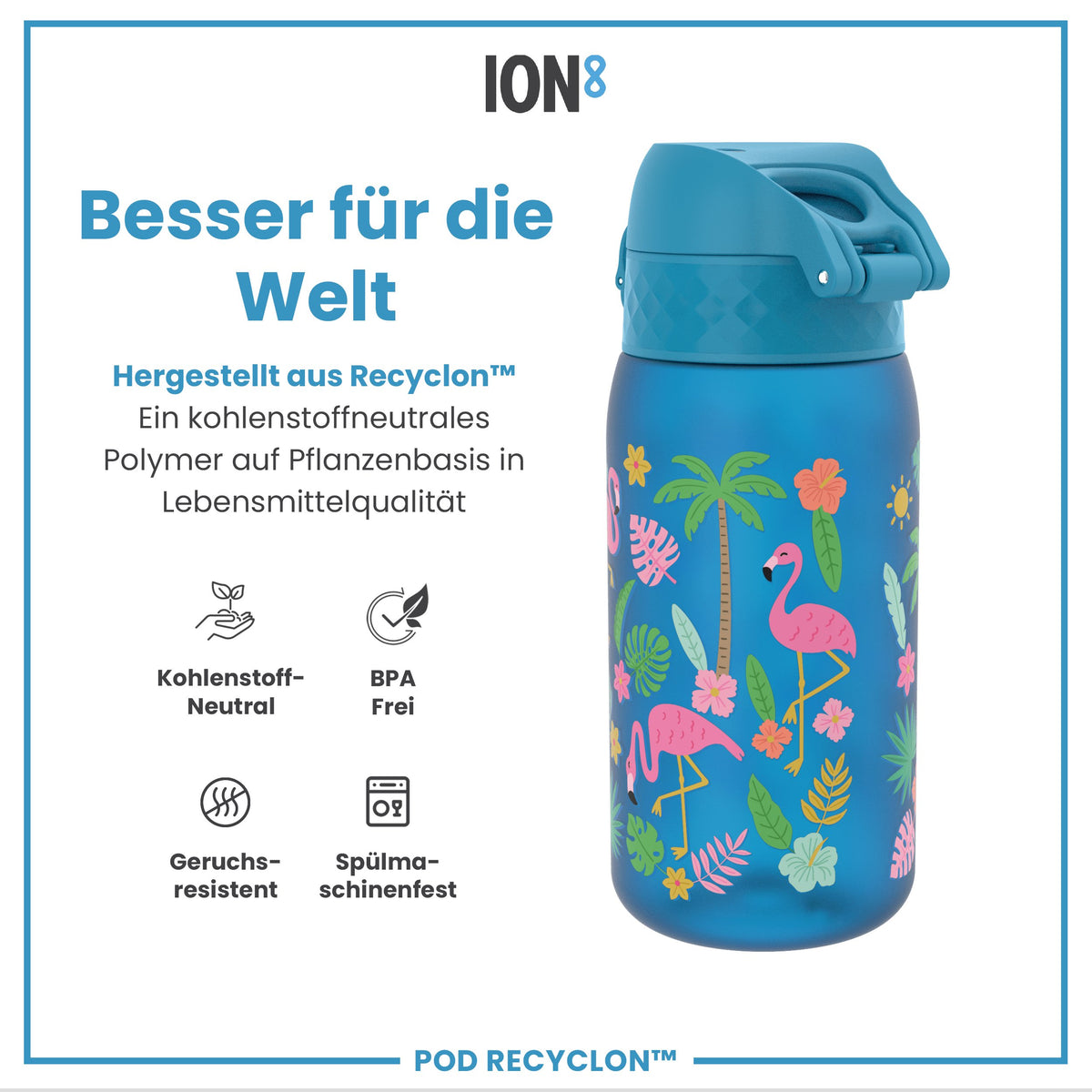 Recyclon Wasserflasche, Flamingo-Design, 350 ml