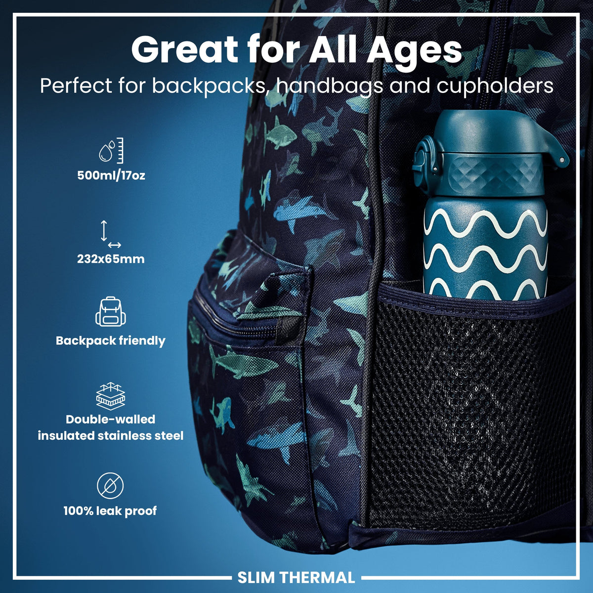 Isolierte Edelstahl-Wasserflasche, Wellenmotiv, 500 ml