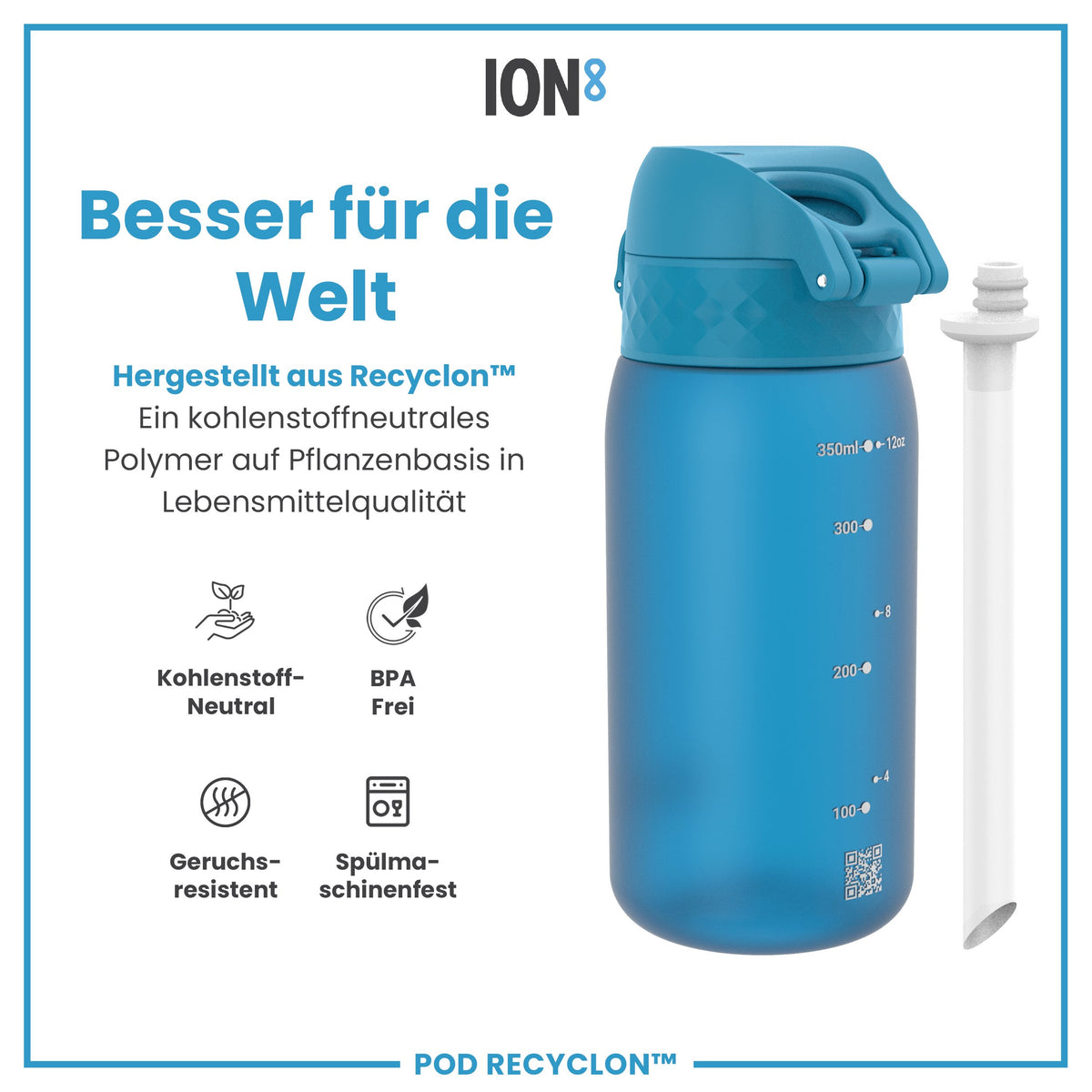 Recyclon Wasserflasche, Blau, 350 ml