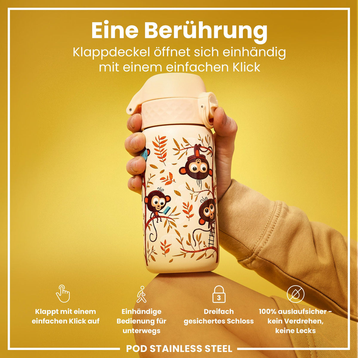 Leichte Edelstahl-Wasserflasche, Affen, 400 ml