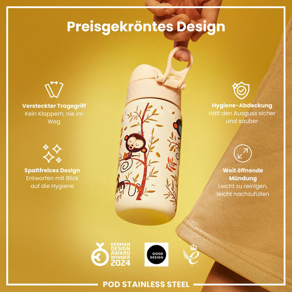 Leichte Edelstahl-Wasserflasche, Affen, 400 ml