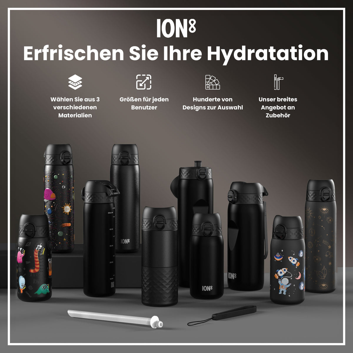 Recyclon Wasserflasche, Schwarz, 350 ml