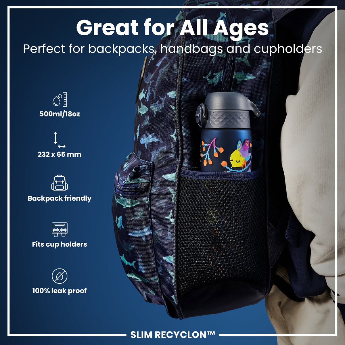 Recyclon Wasserflasche, Vogel-Design, 500 ml