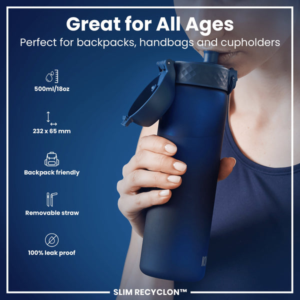 Recyclon Wasserflasche mit Trinkhalm, Marineblau, 500 ml