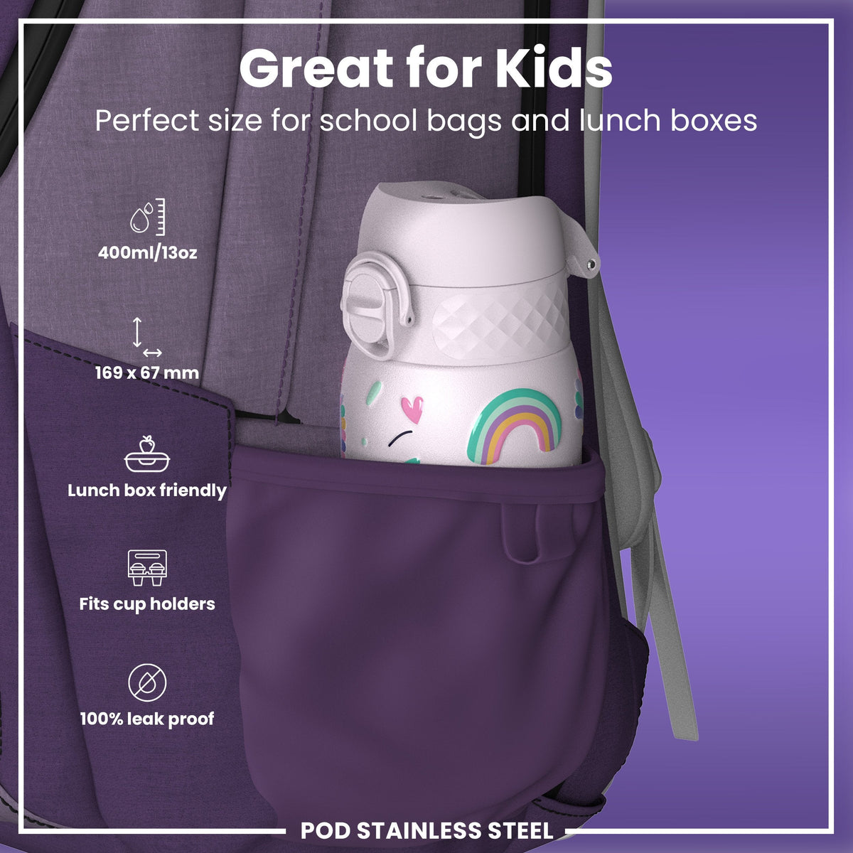 Leichte Edelstahl-Wasserflasche, Einhorn, 400 ml