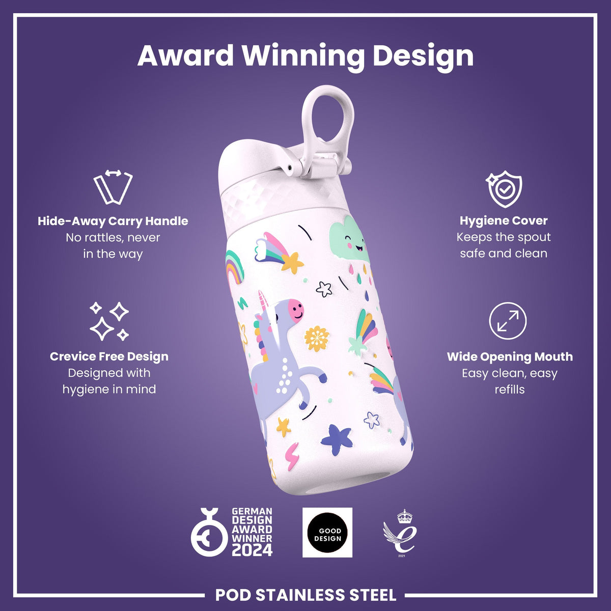 Leichte Edelstahl-Wasserflasche, Einhorn, 400 ml