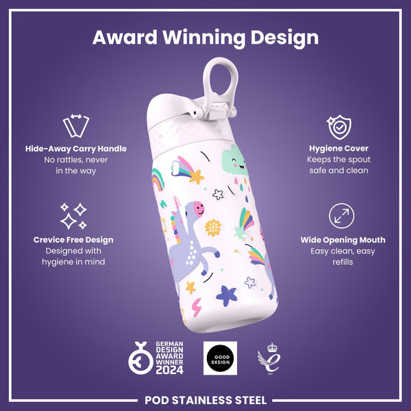 Leichte Edelstahl-Wasserflasche, Einhorn, 400 ml