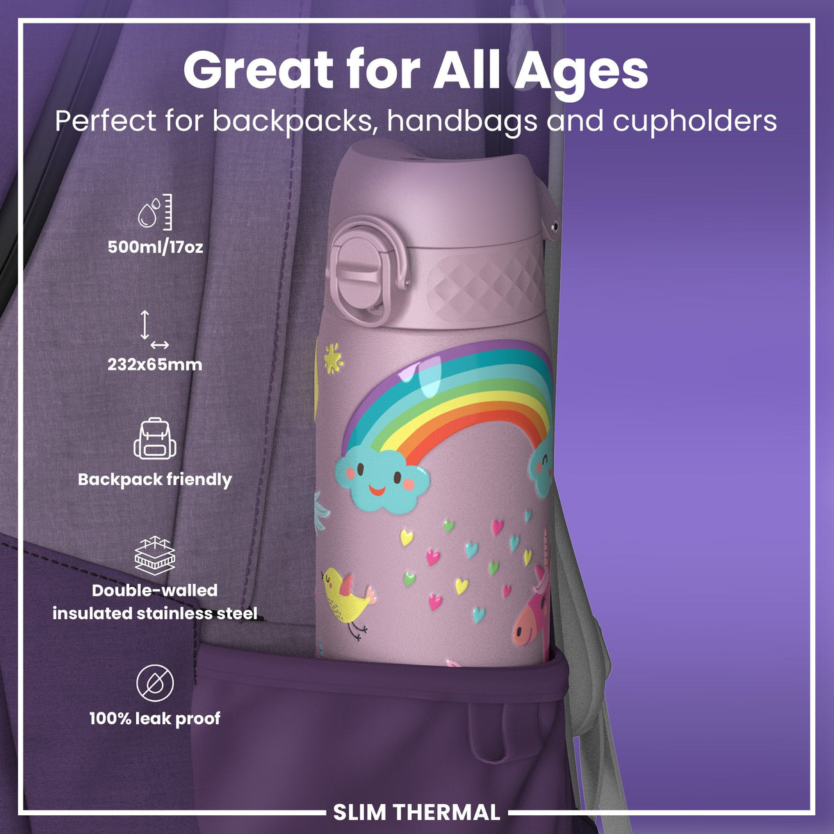 Isolierte Edelstahl-Wasserflasche, Einhörner, 500 ml