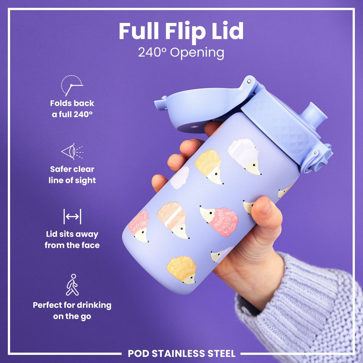 Isolierte Edelstahl-Wasserflasche, Igelmotiv, 320 ml