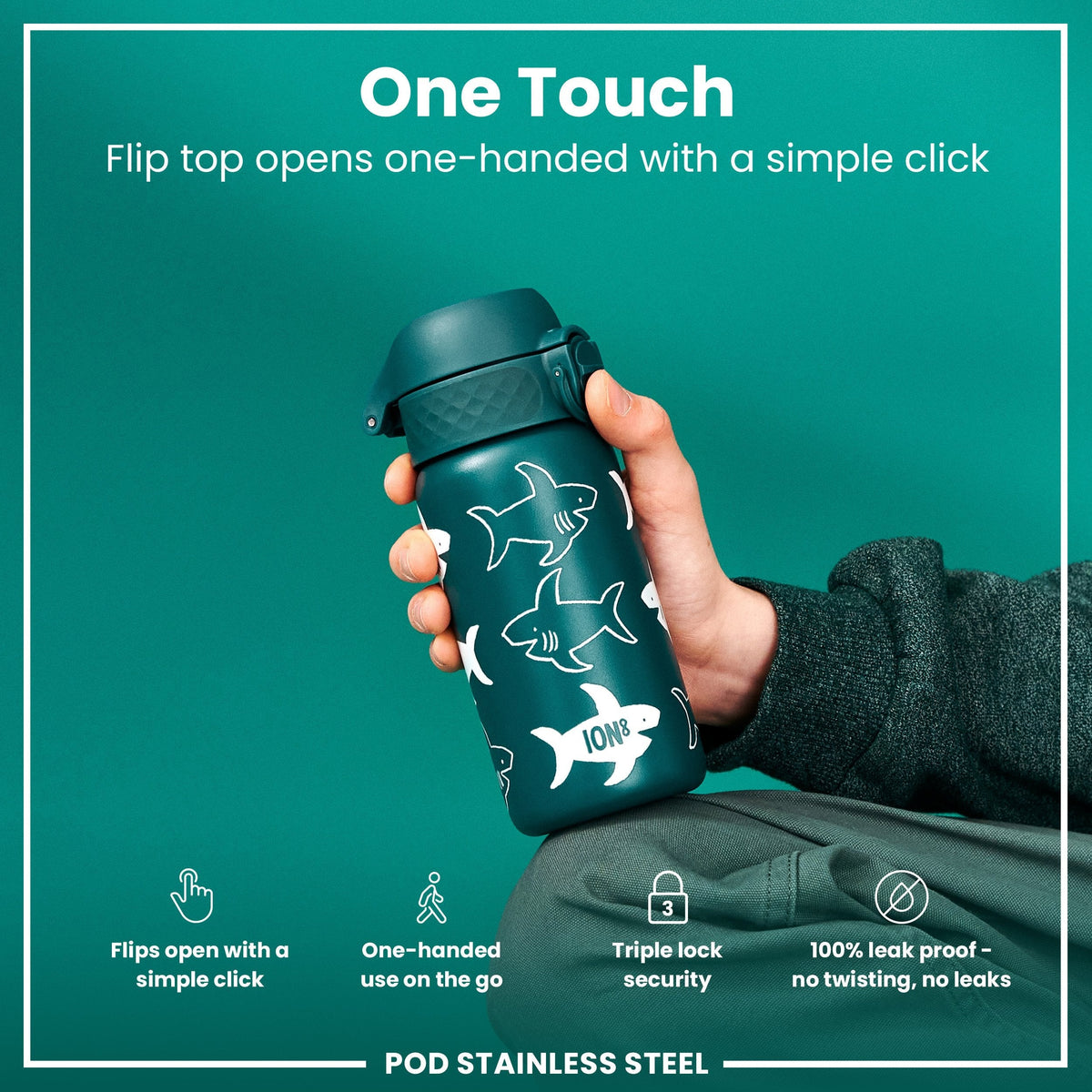 Isolierte Edelstahl-Wasserflasche, Hai, 320 ml