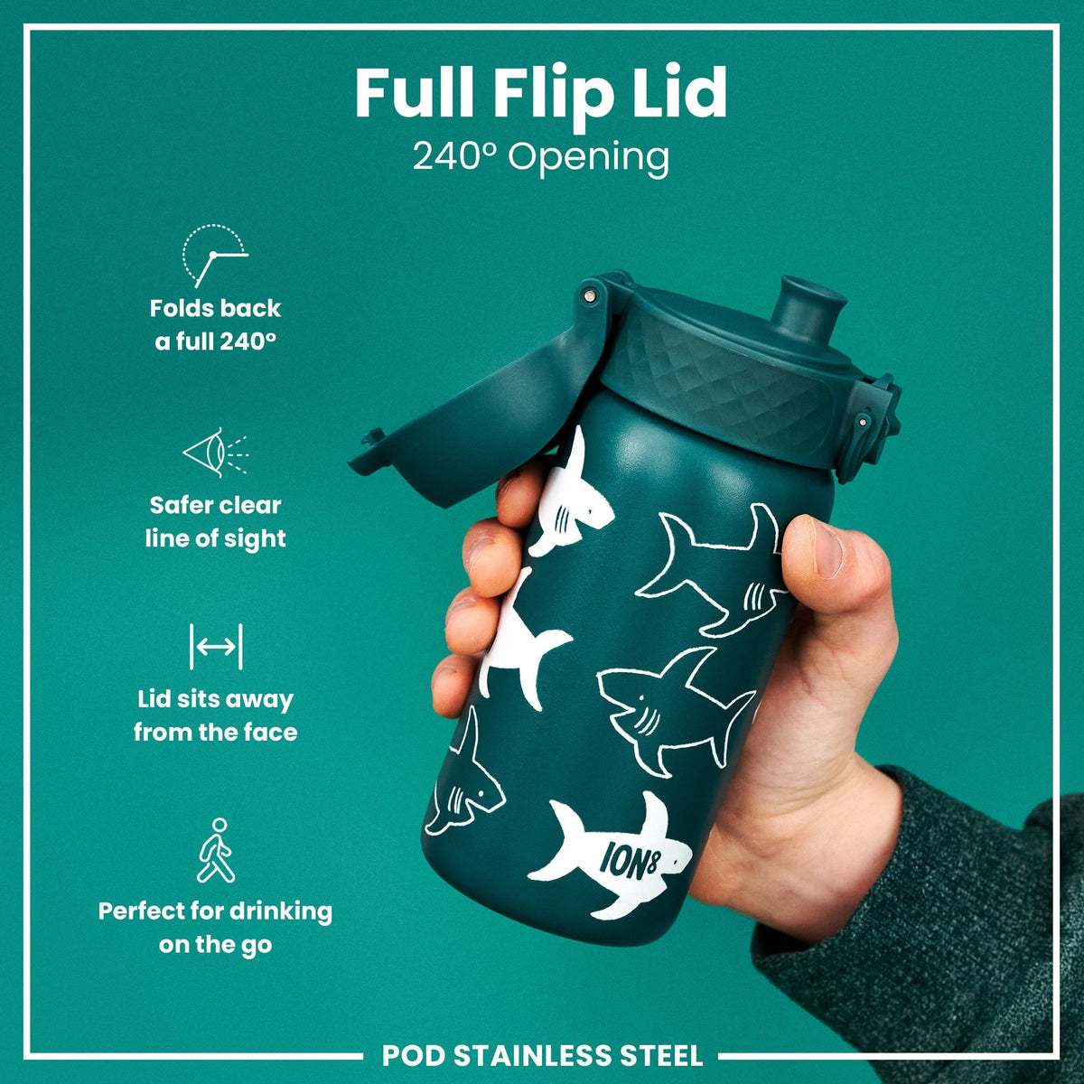 Isolierte Edelstahl-Wasserflasche, Hai, 320 ml