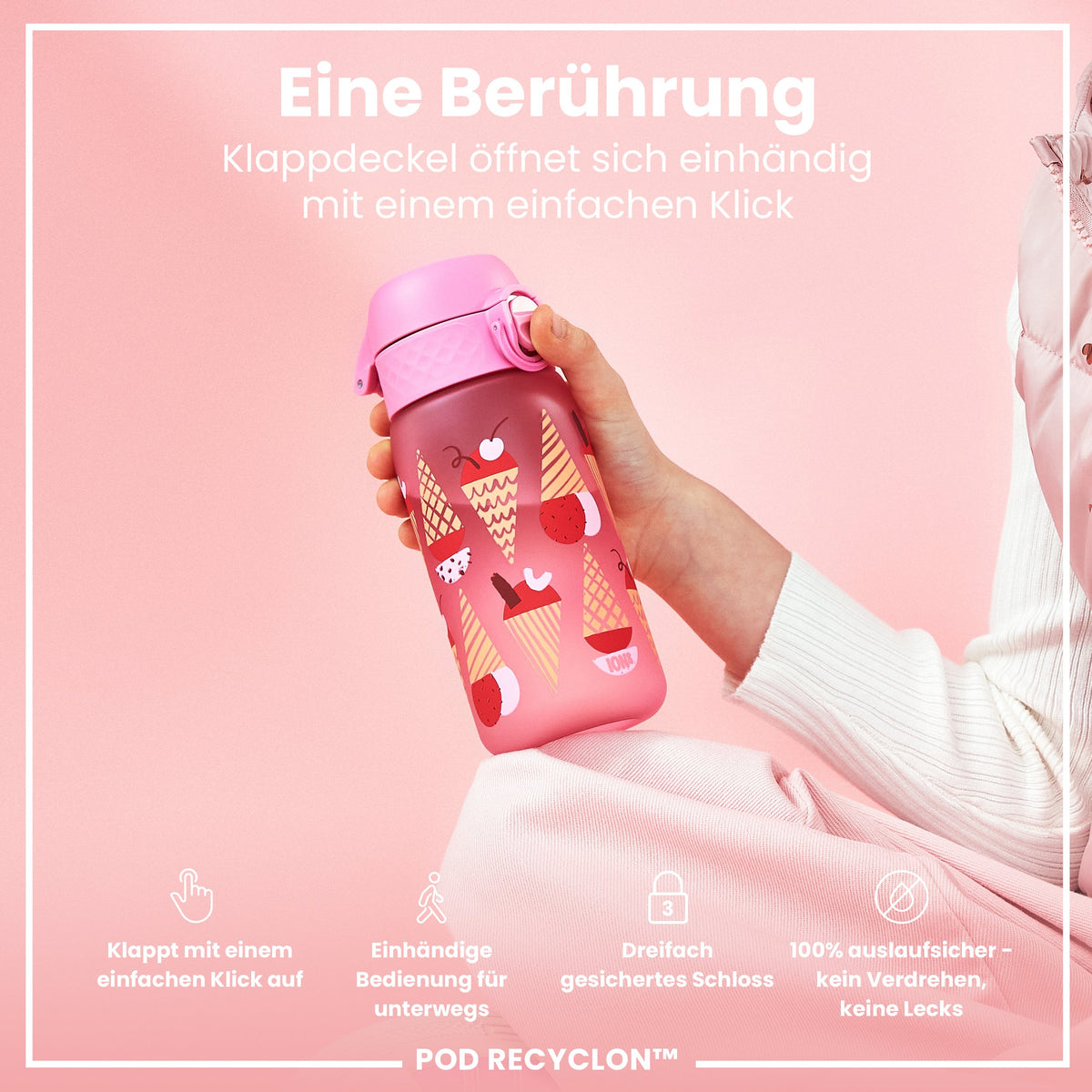 Recyclon Wasserflasche, Eiscreme-Design, 350 ml