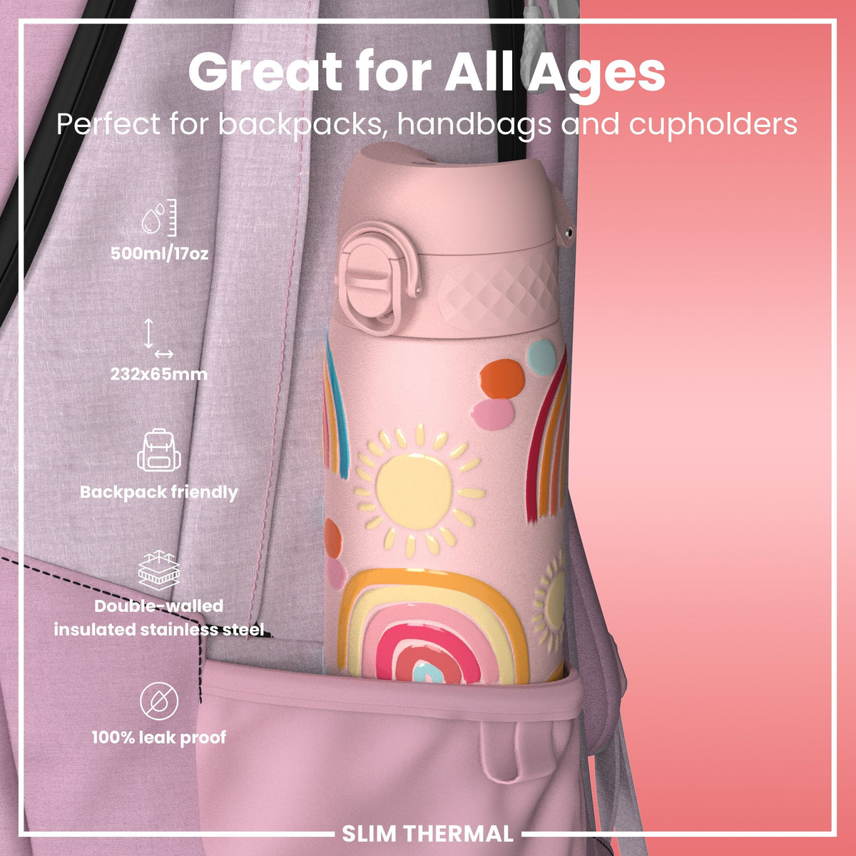 Isolierte Edelstahl-Wasserflasche, Regenbogen, 500 ml