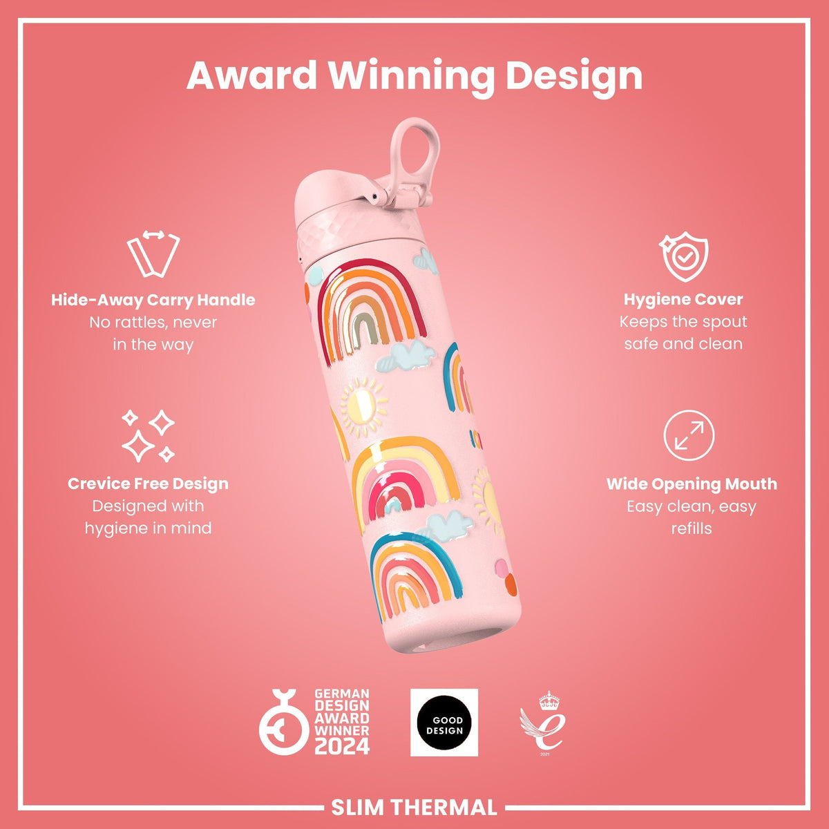 Isolierte Edelstahl-Wasserflasche, Regenbogen, 500 ml