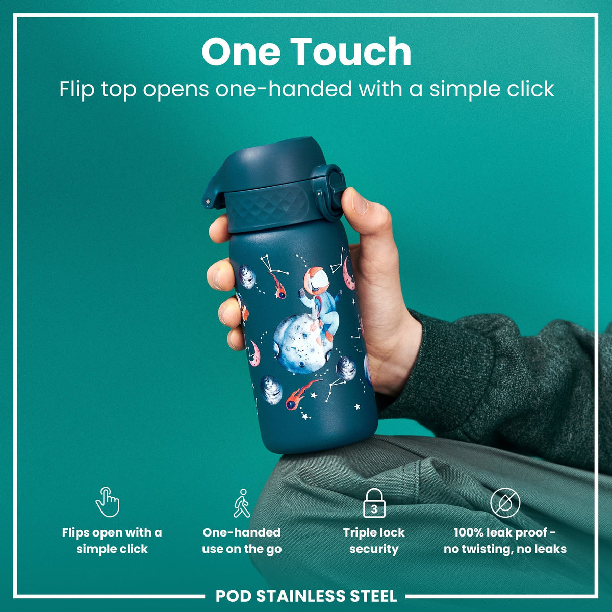 Isolierte Edelstahl-Wasserflasche, Weltraumdesign, 320 ml