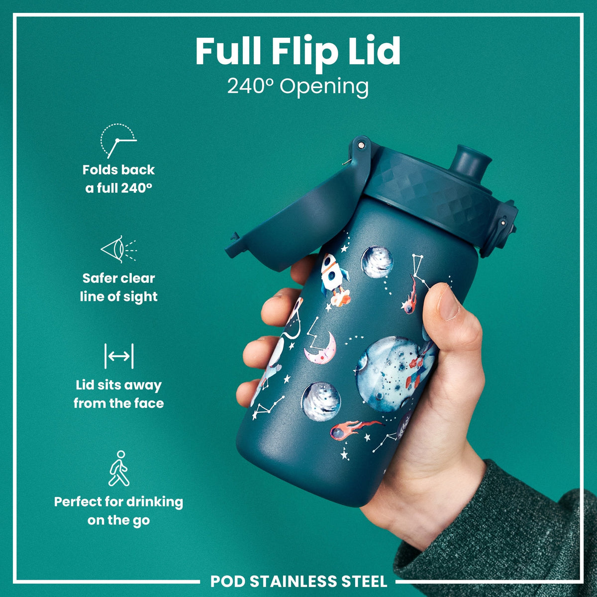 Isolierte Edelstahl-Wasserflasche, Weltraumdesign, 320 ml