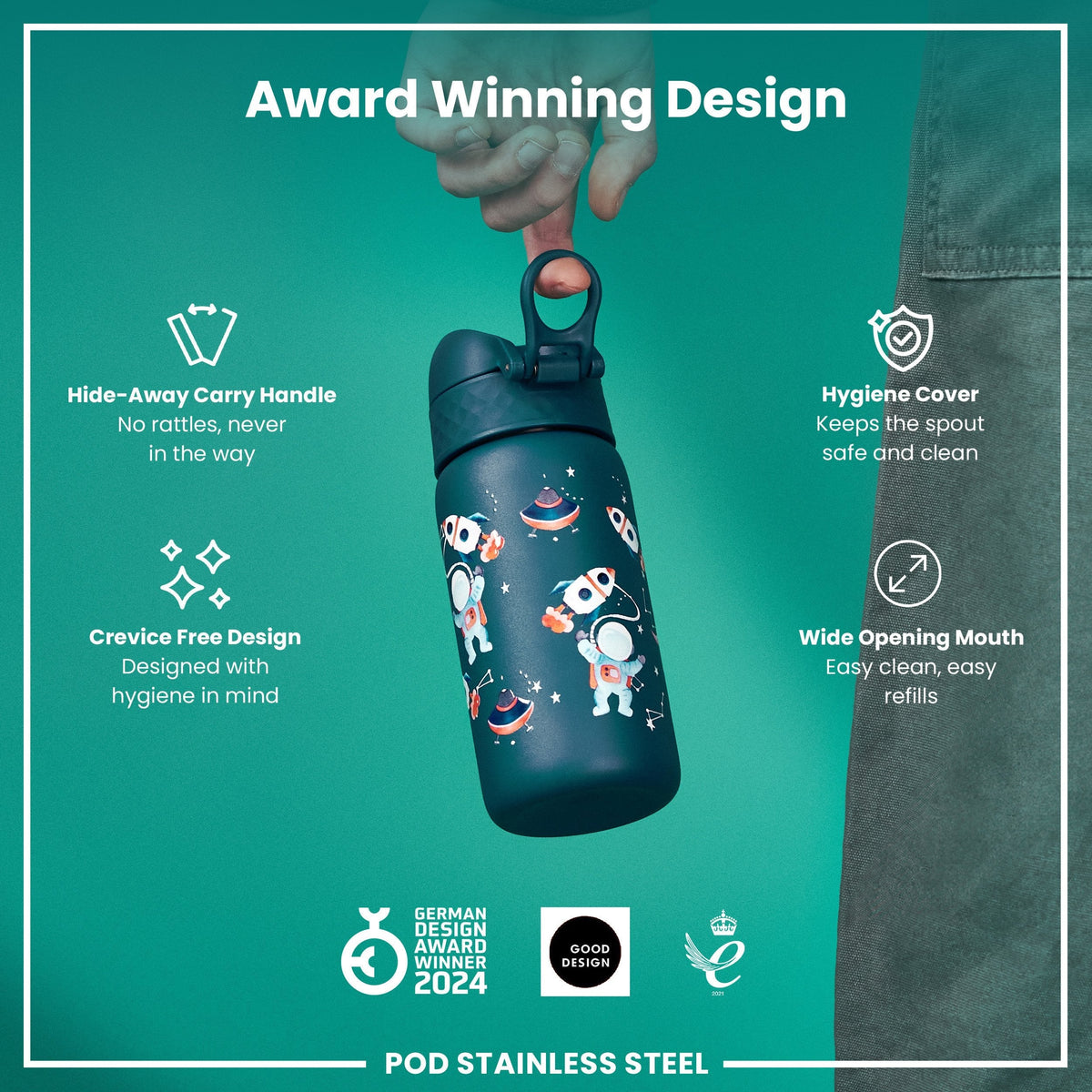 Isolierte Edelstahl-Wasserflasche, Weltraumdesign, 320 ml