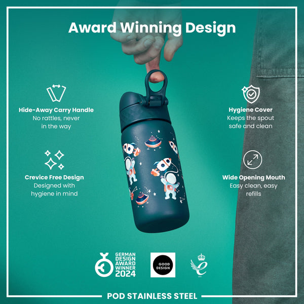 Isolierte Edelstahl-Wasserflasche, Weltraumdesign, 320 ml