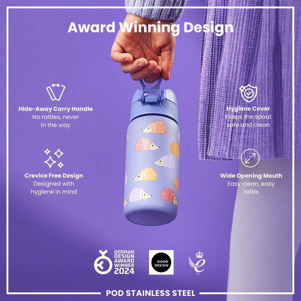 Leichte Edelstahl-Wasserflasche, Igel, 400 ml