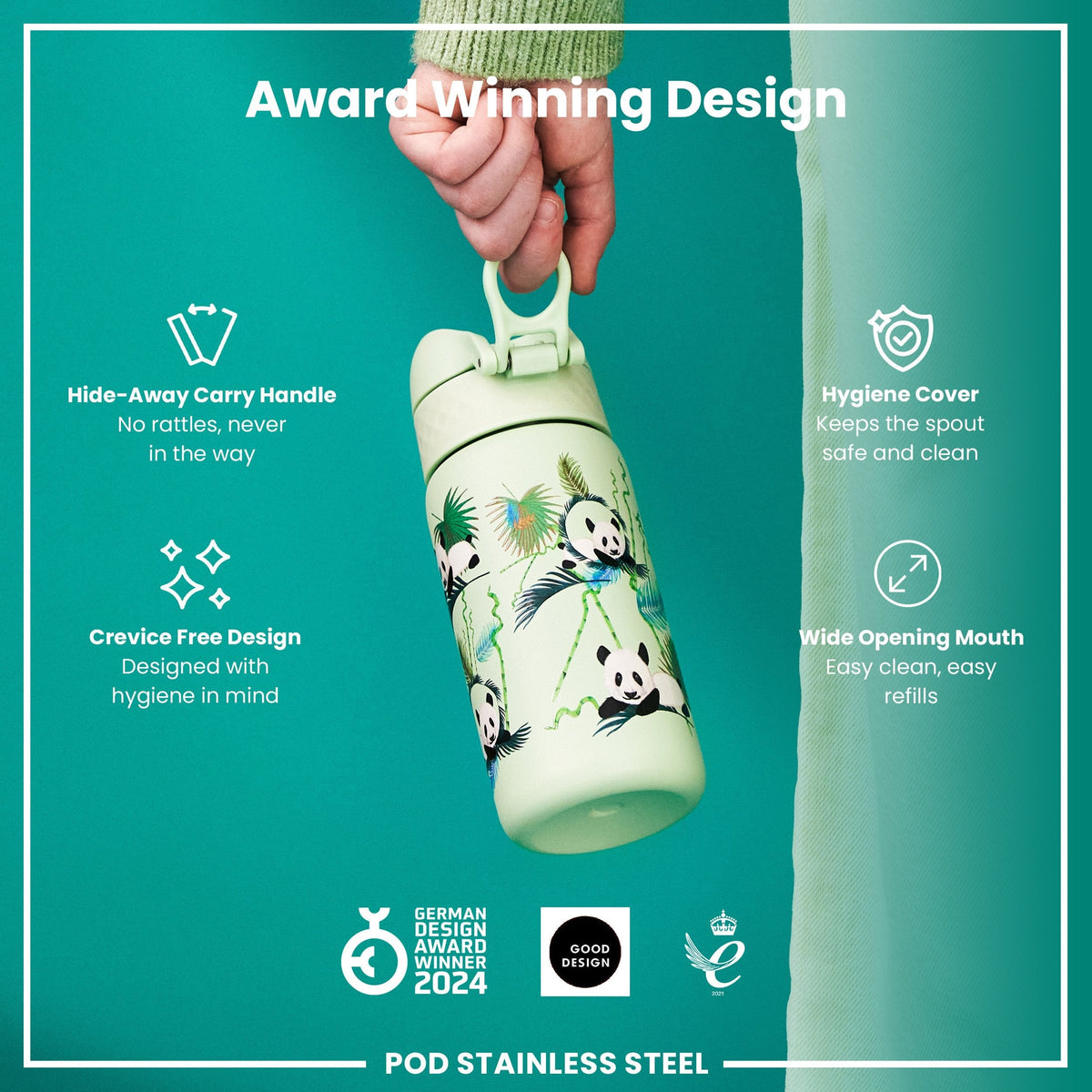 Isolierte Edelstahl-Wasserflasche, Panda, 320 ml