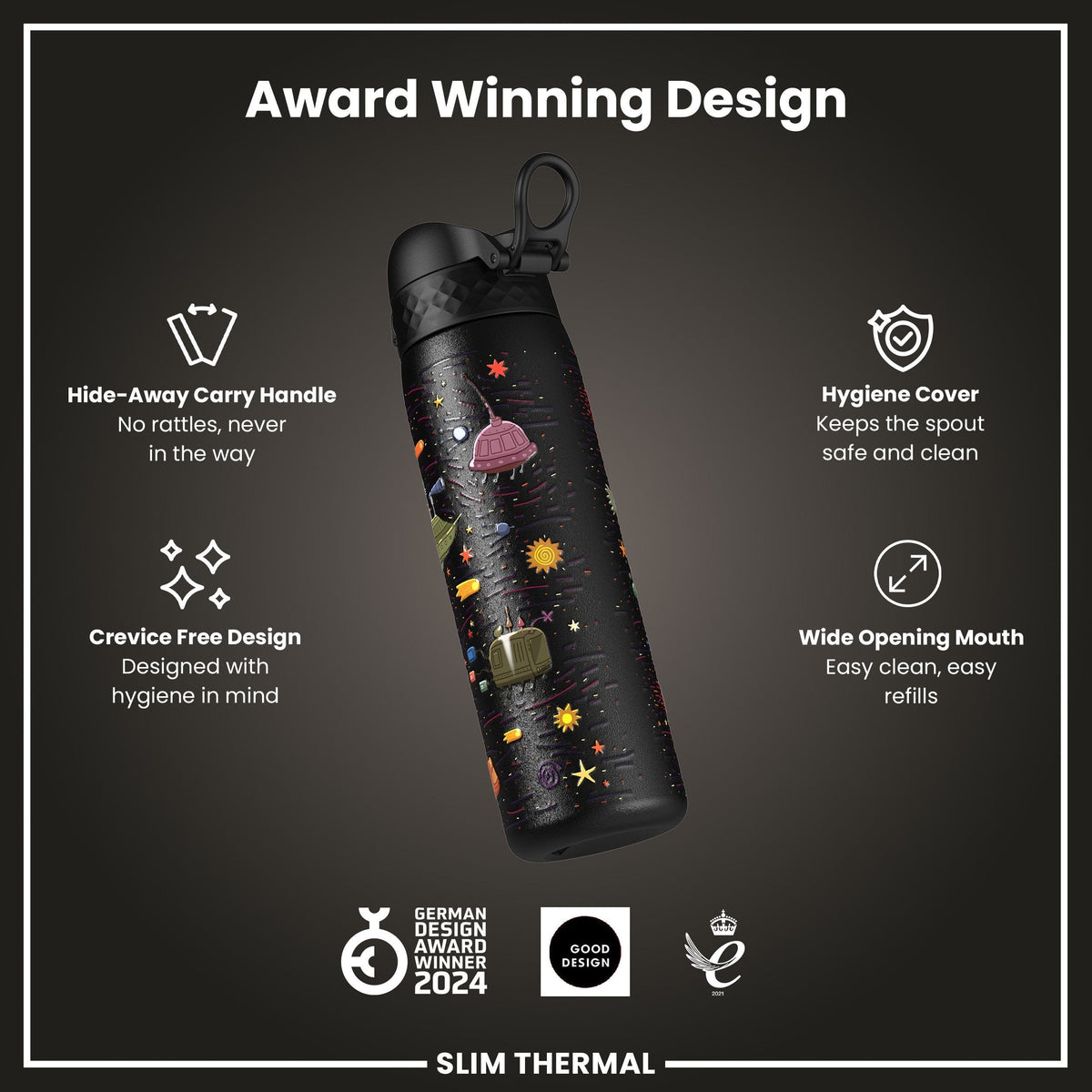 Isolierte Edelstahl-Wasserflasche, Raumschiffe, 500 ml