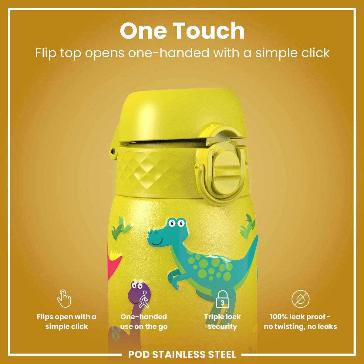 Leichte Edelstahl-Wasserflasche, Dinosaurier, 400 ml