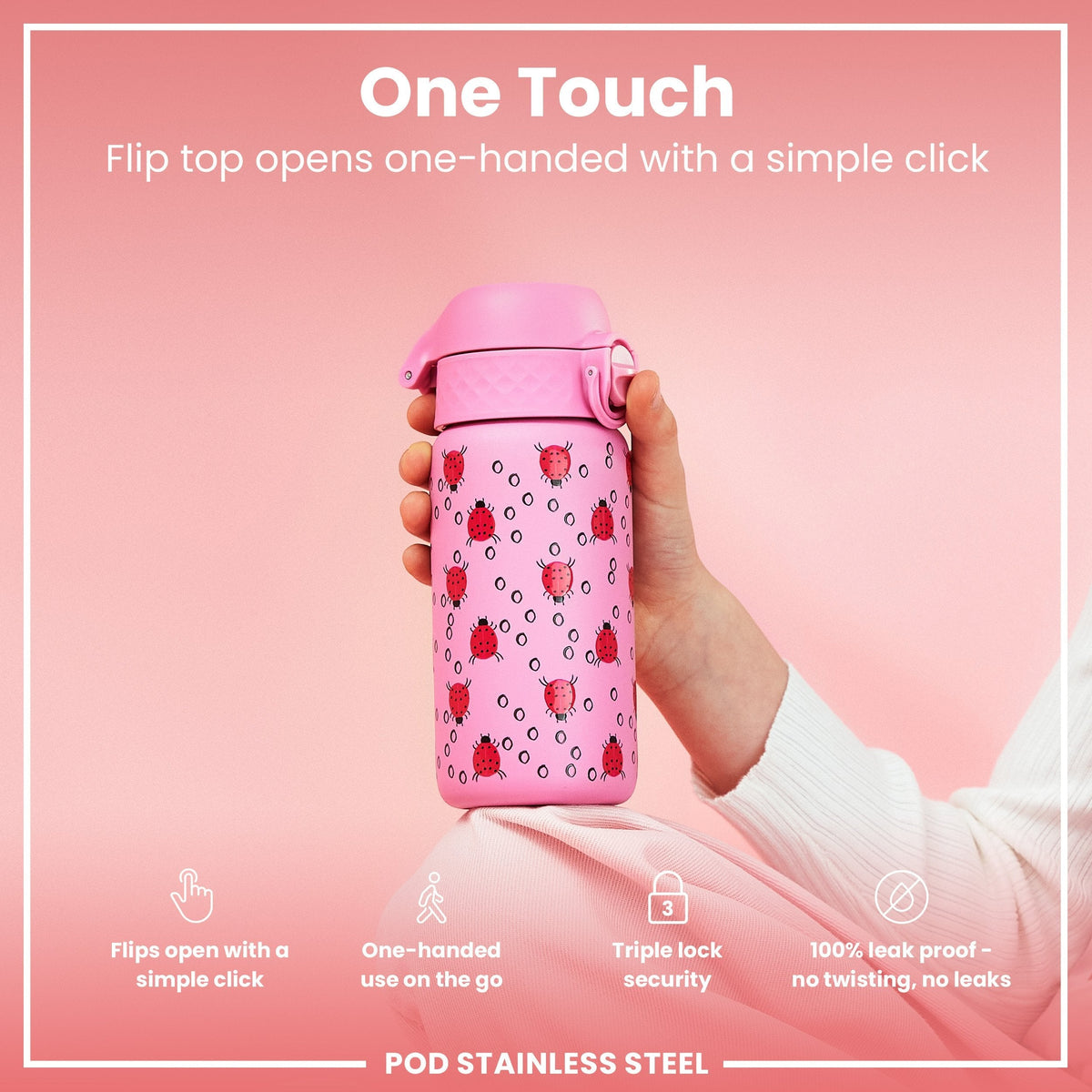 Isolierte Edelstahl-Wasserflasche, Marienkäfermotiv, 320 ml