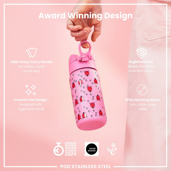 Isolierte Edelstahl-Wasserflasche, Marienkäfermotiv, 320 ml