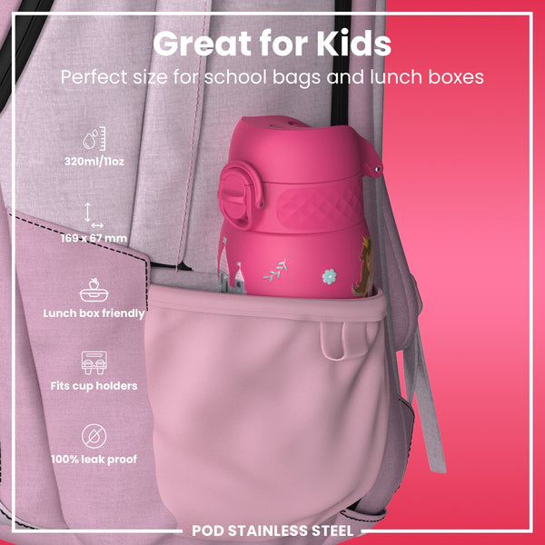 Isolierte Edelstahl-Wasserflasche, Prinzessinnenmotiv, 320 ml