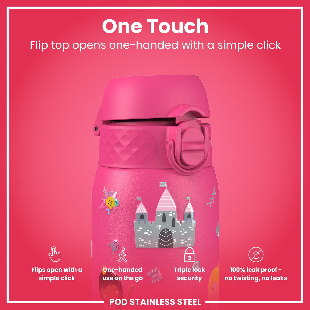 Isolierte Edelstahl-Wasserflasche, Prinzessinnenmotiv, 320 ml