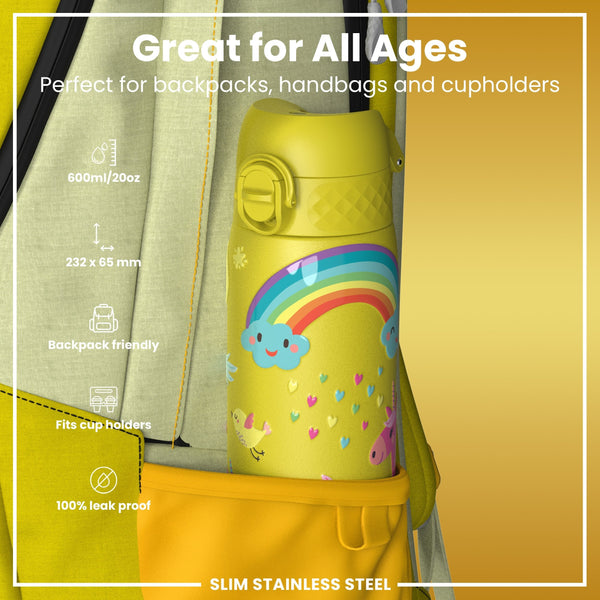 Leichte Edelstahl-Wasserflasche, gelbe Einhörner, 600 ml