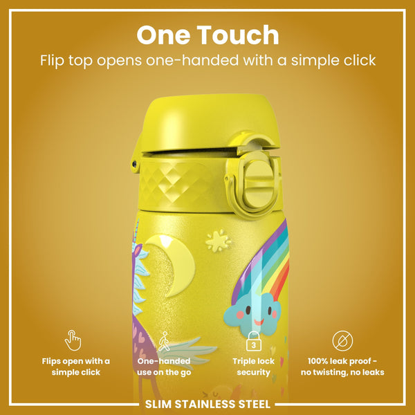 Leichte Edelstahl-Wasserflasche, gelbe Einhörner, 600 ml