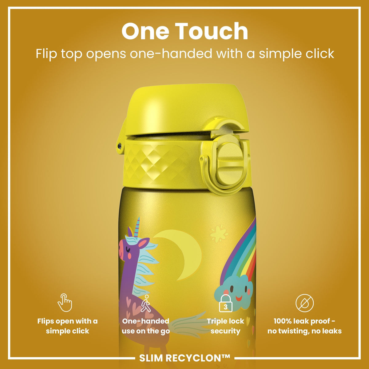 Recyclon Wasserflasche, Gelbe Einhörner, 500 ml