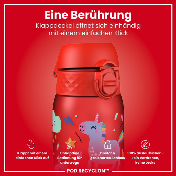Recyclon Wasserflasche, Rote Einhorn, 350 ml
