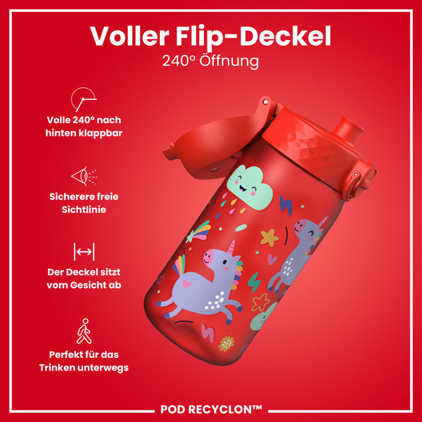 Recyclon Wasserflasche, Rote Einhorn, 350 ml