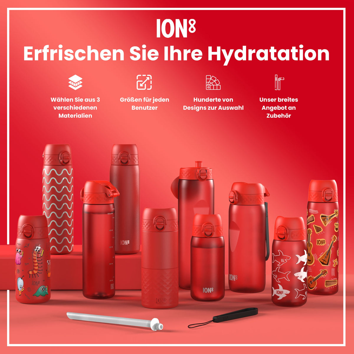 Recyclon Wasserflasche, Rote Einhorn, 350 ml