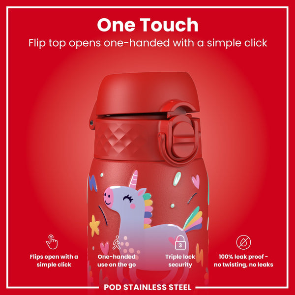 Leichte Edelstahl-Wasserflasche, rote Einhörner, 400 ml