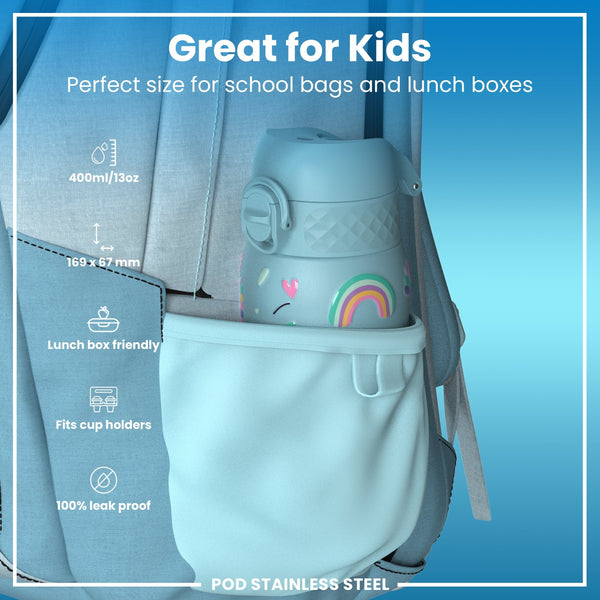 Leichte Edelstahl-Wasserflasche, blaue Einhörner, 400 ml