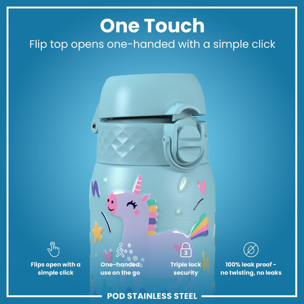 Leichte Edelstahl-Wasserflasche, blaue Einhörner, 400 ml