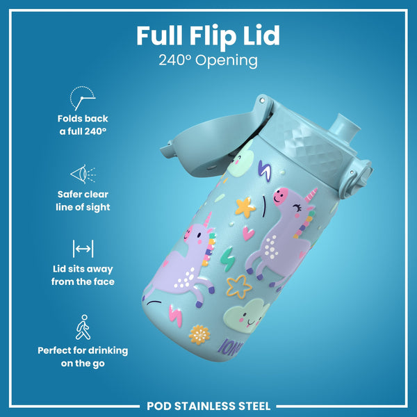 Leichte Edelstahl-Wasserflasche, blaue Einhörner, 400 ml