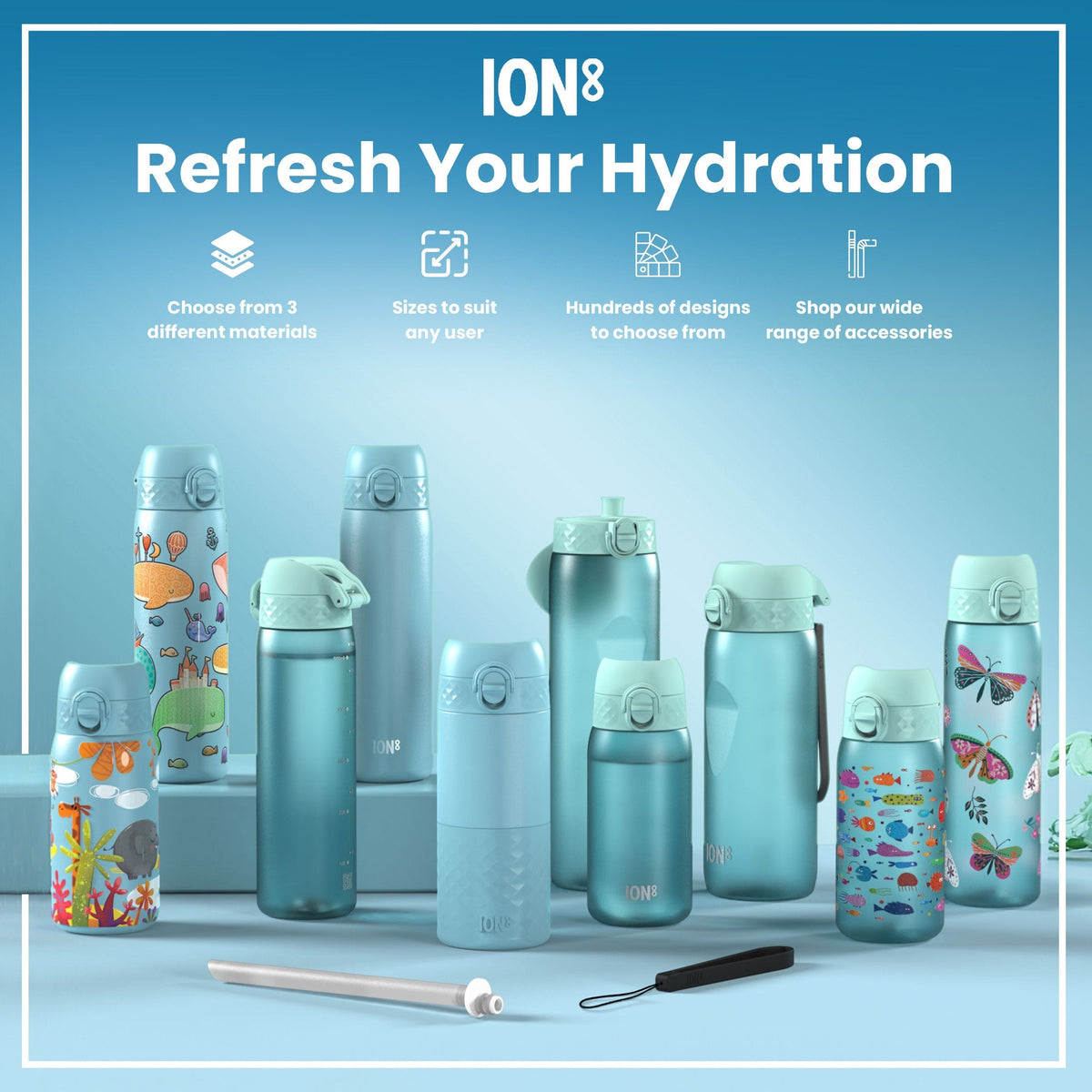 Leichte Edelstahl-Wasserflasche, blaue Einhörner, 400 ml