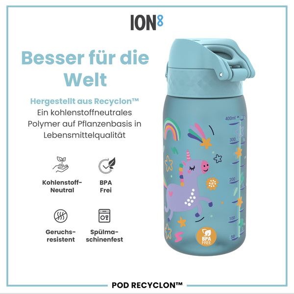 Recyclon Wasserflasche, Blaue Einhorn, 350 ml