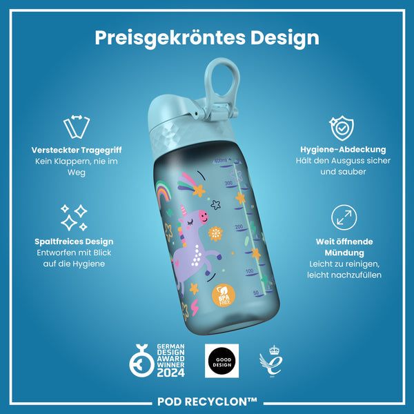 Recyclon Wasserflasche, Blaue Einhorn, 350 ml