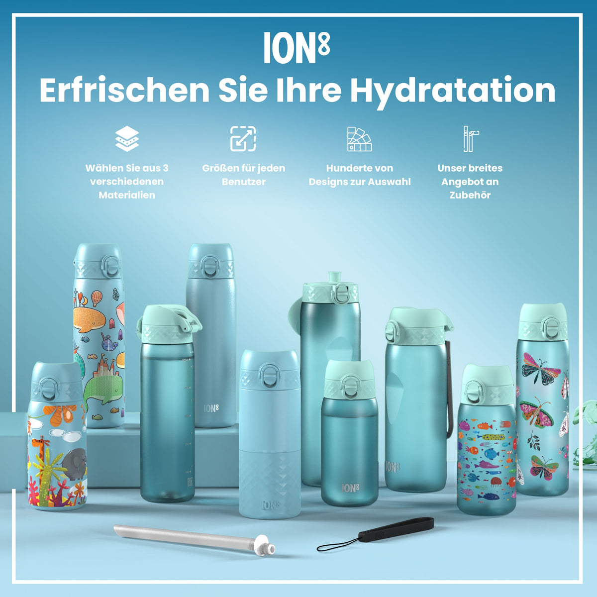 Recyclon Wasserflasche, Blaue Einhorn, 350 ml