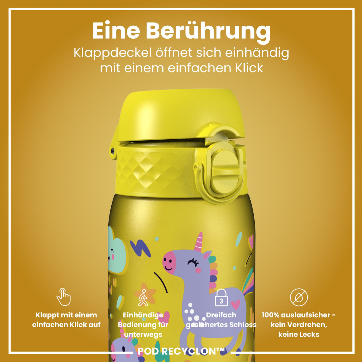 Recyclon Wasserflasche, Gelbe Einhorn, 350 ml