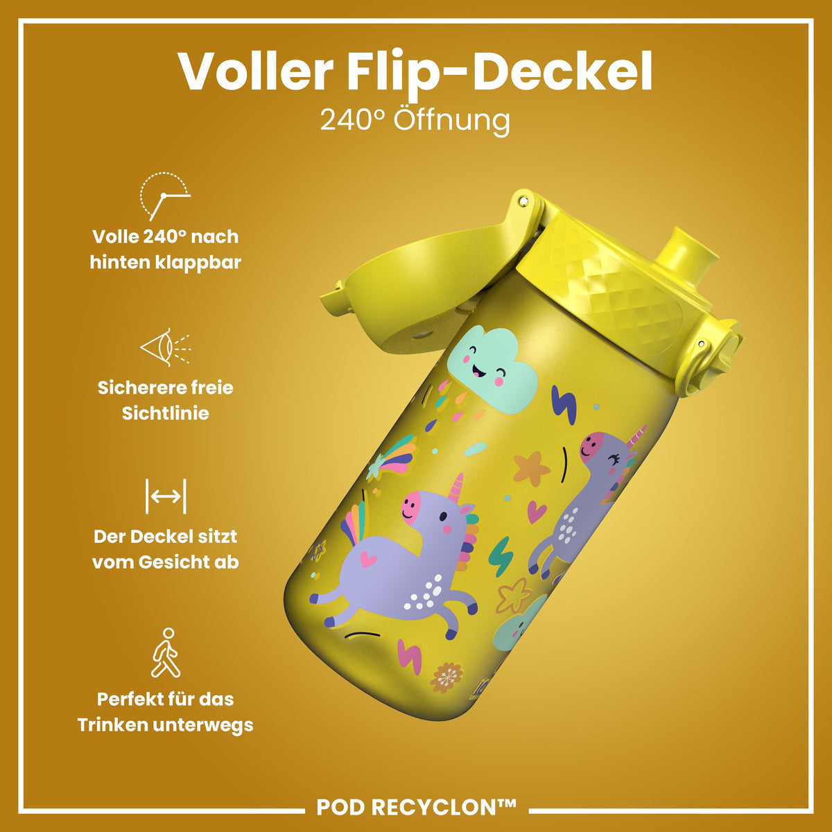 Recyclon Wasserflasche, Gelbe Einhorn, 350 ml
