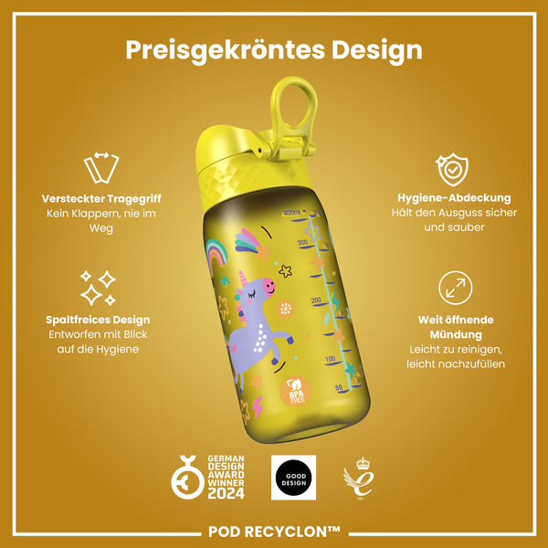 Recyclon Wasserflasche, Gelbe Einhorn, 350 ml