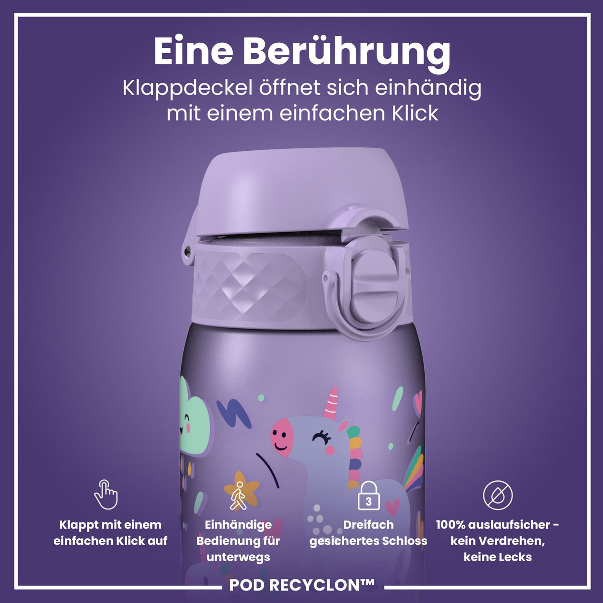 Recyclon Wasserflasche, Lila Einhorn, 350 ml